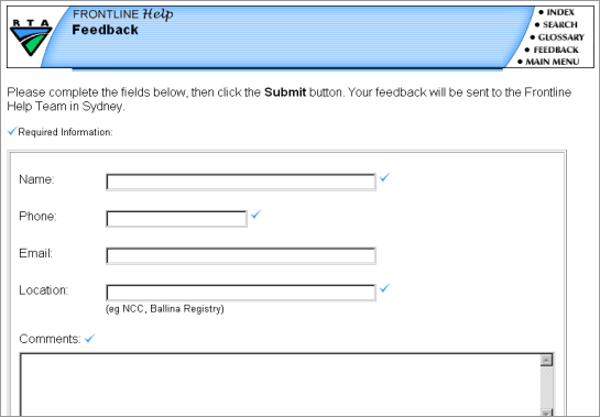 rta_feedback Simple, but effective, feedback page for use by frontline staff