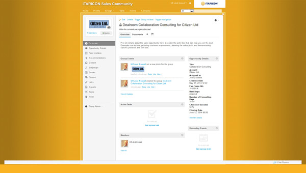 ITARICON's integration between the intranet, the SugarCRM system and SAP Jam collaboration platform has transformed the way business opportunities are dealt with. Screenshot appears courtesy of ITARICON.