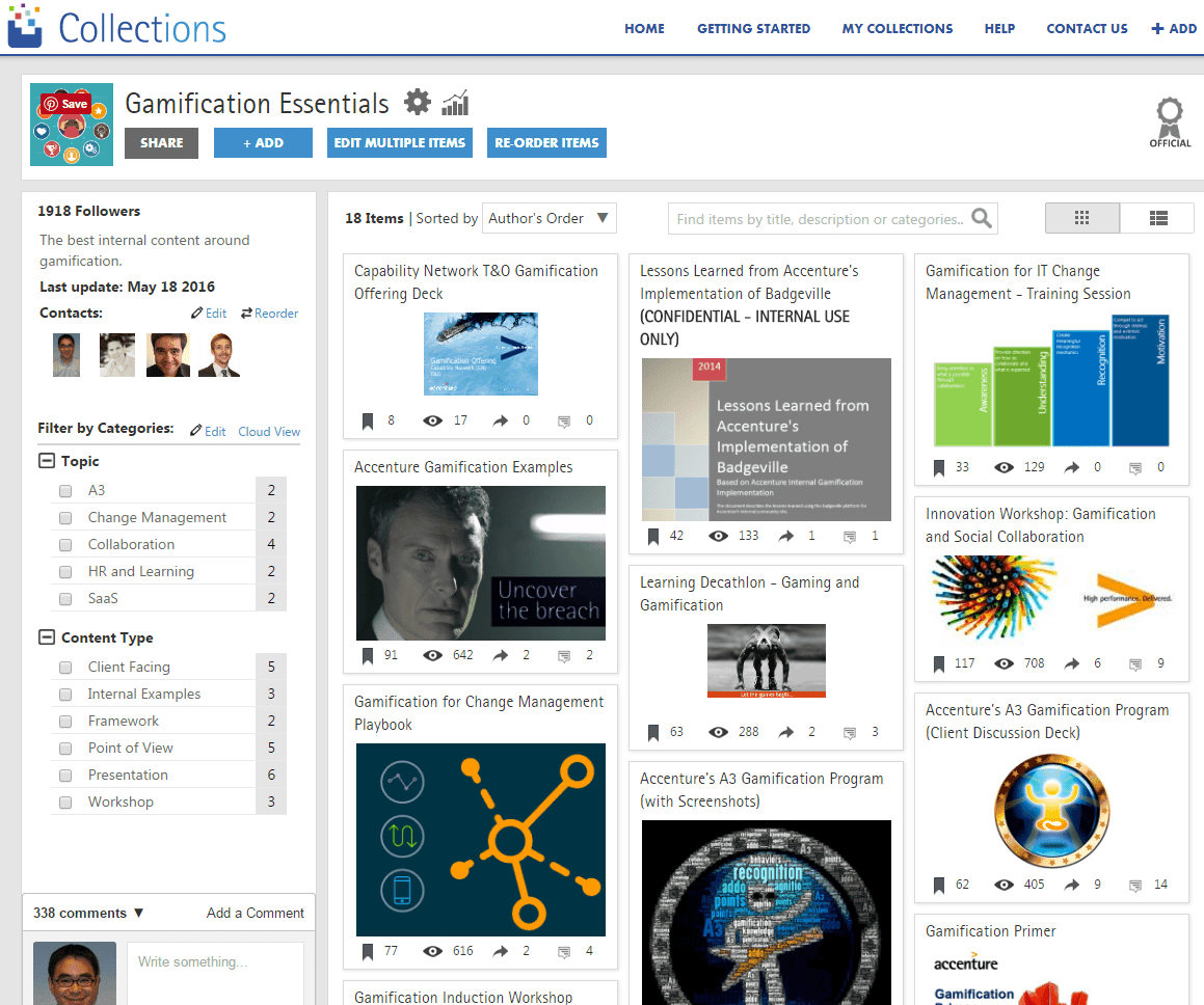 A screenshot of Accenture's Collections pinboard. Screenshot appears courtesy of Accenture.