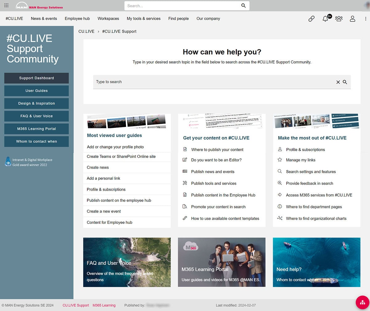 The entry page for a comprehensive resource for authors publishing to #CU.LIVE, the intranet.