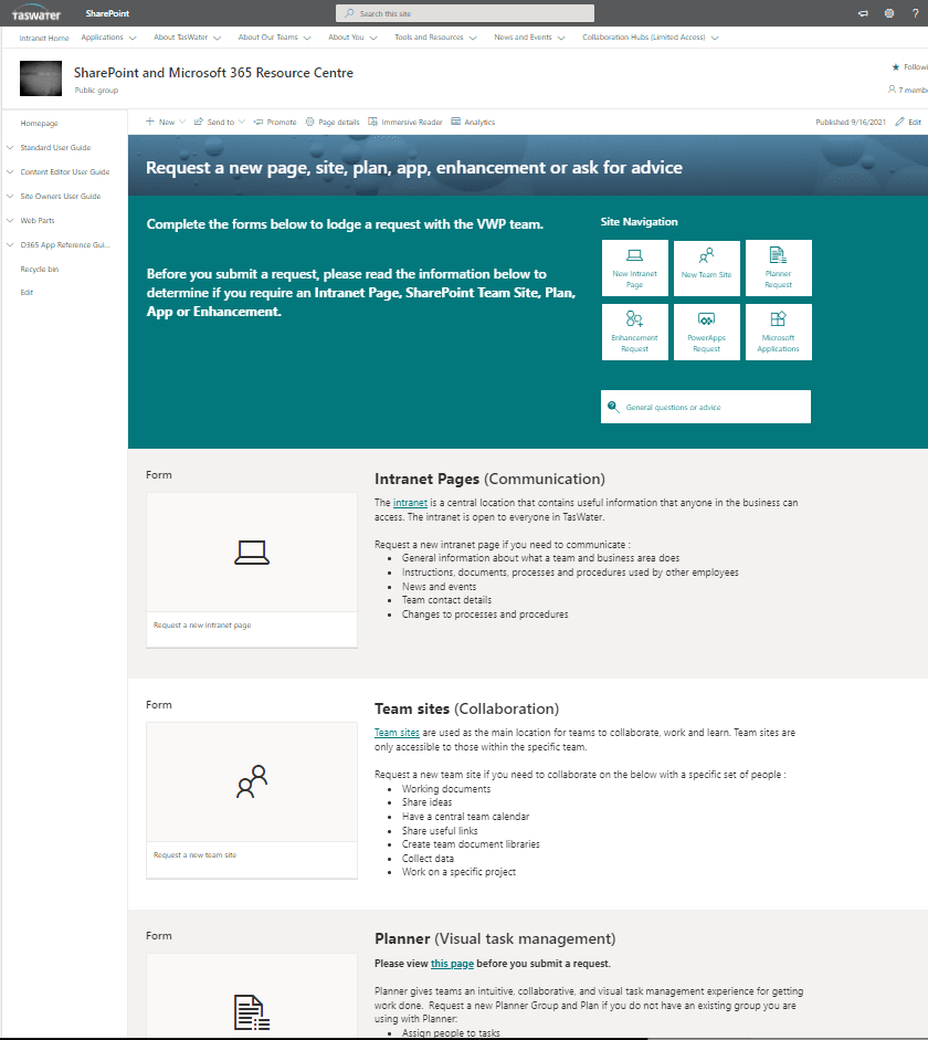 TasWater's site request process provides a guide to which tool to request. 