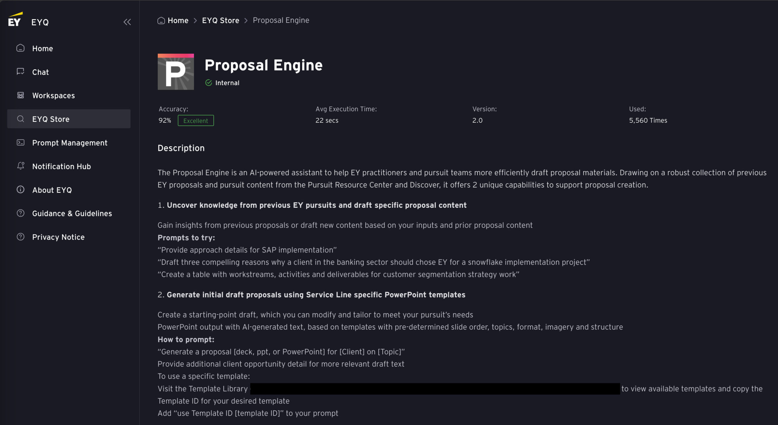 A screenshot of EY's AI-powered Proposal Engine.