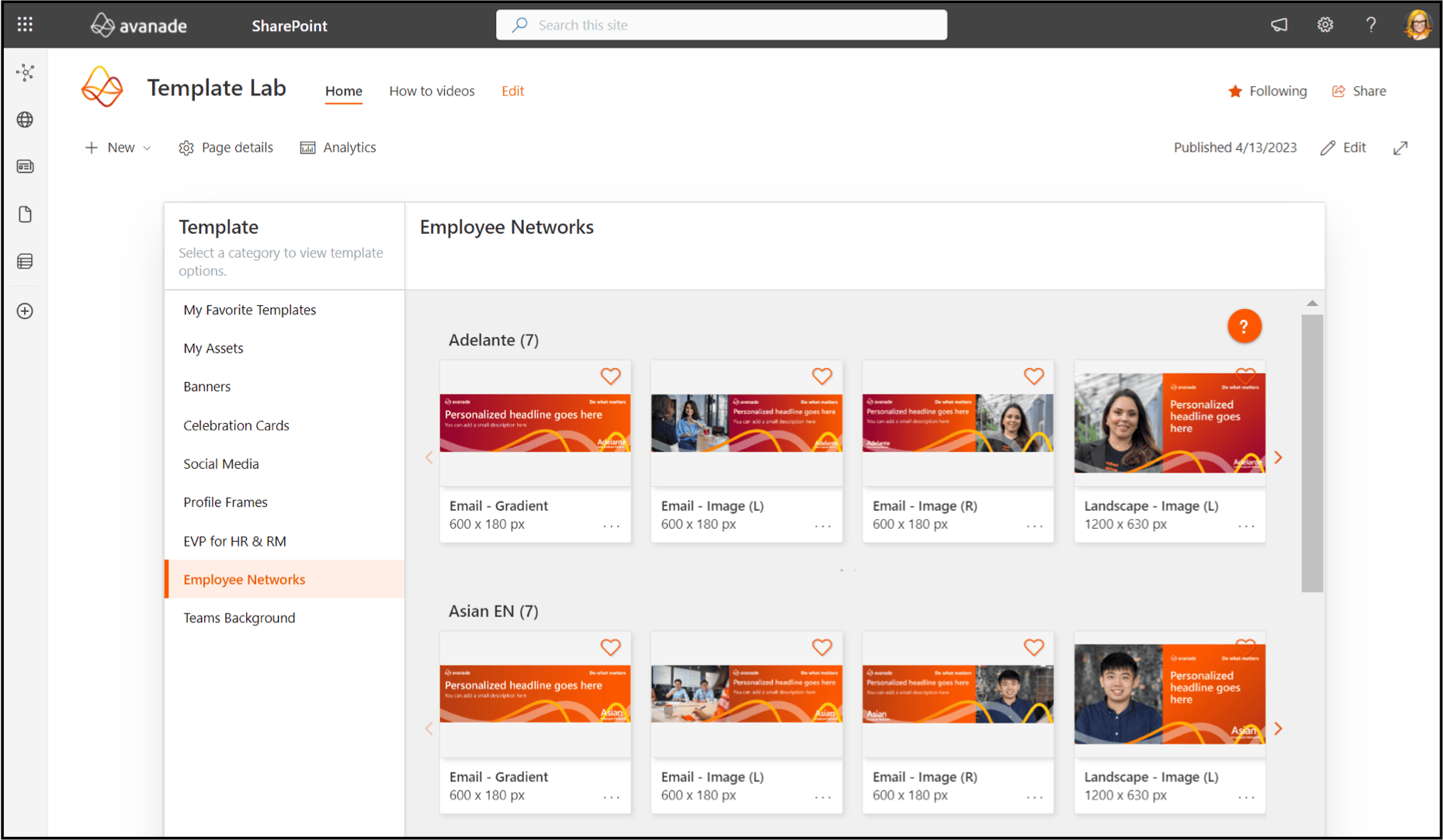 A screenshot of Avanade's Template Lab solution.