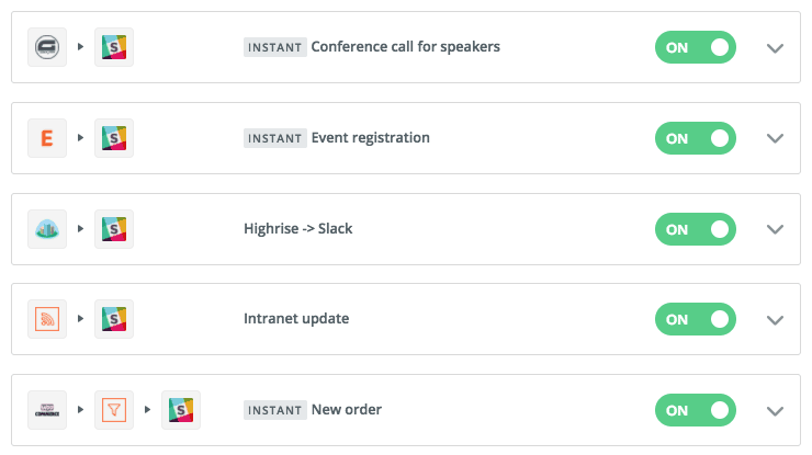 These are some of the simple integrations that Step Two uses in Slack, built using Zapier