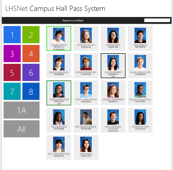 The Hall Pass System at Lakewood High School shows all students who have been given permission to move through the corridor. Image appears courtesy of Lakewood High School.