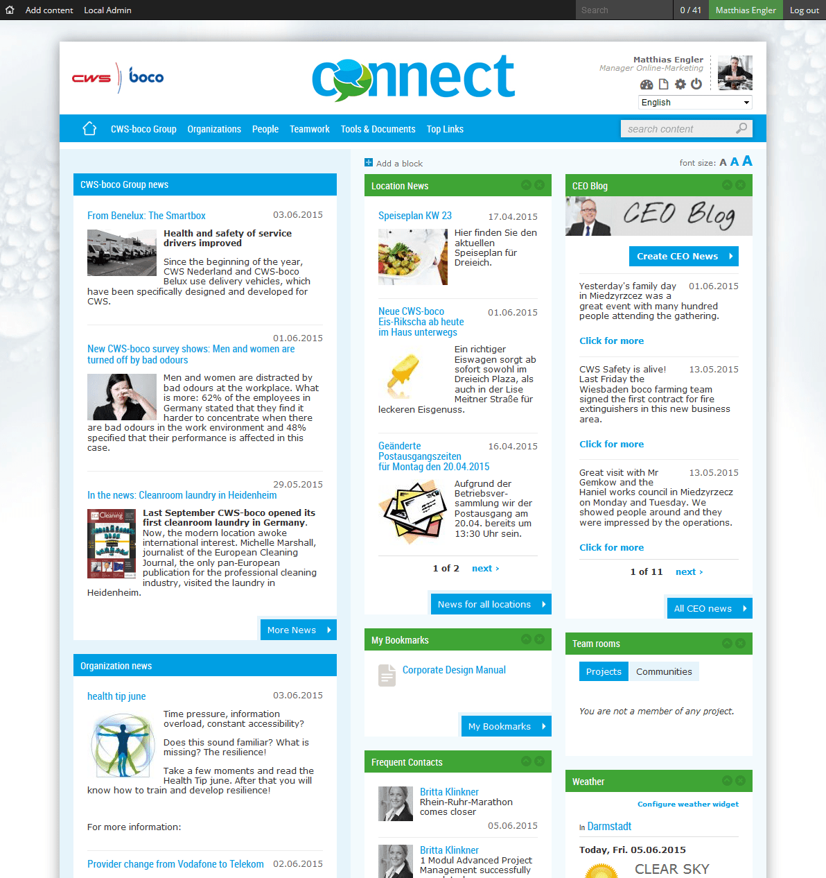 The CEO blog at CWS-boco is prominently placed on the homepage to ensure visibility for the CEO’s messages. Screenshot appears courtesy of CWS-boco.