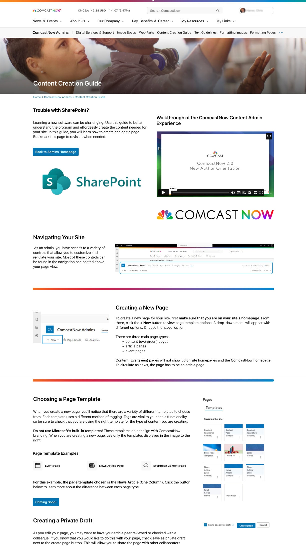 A more comprehensive content creation guide is provided to intranet authors.