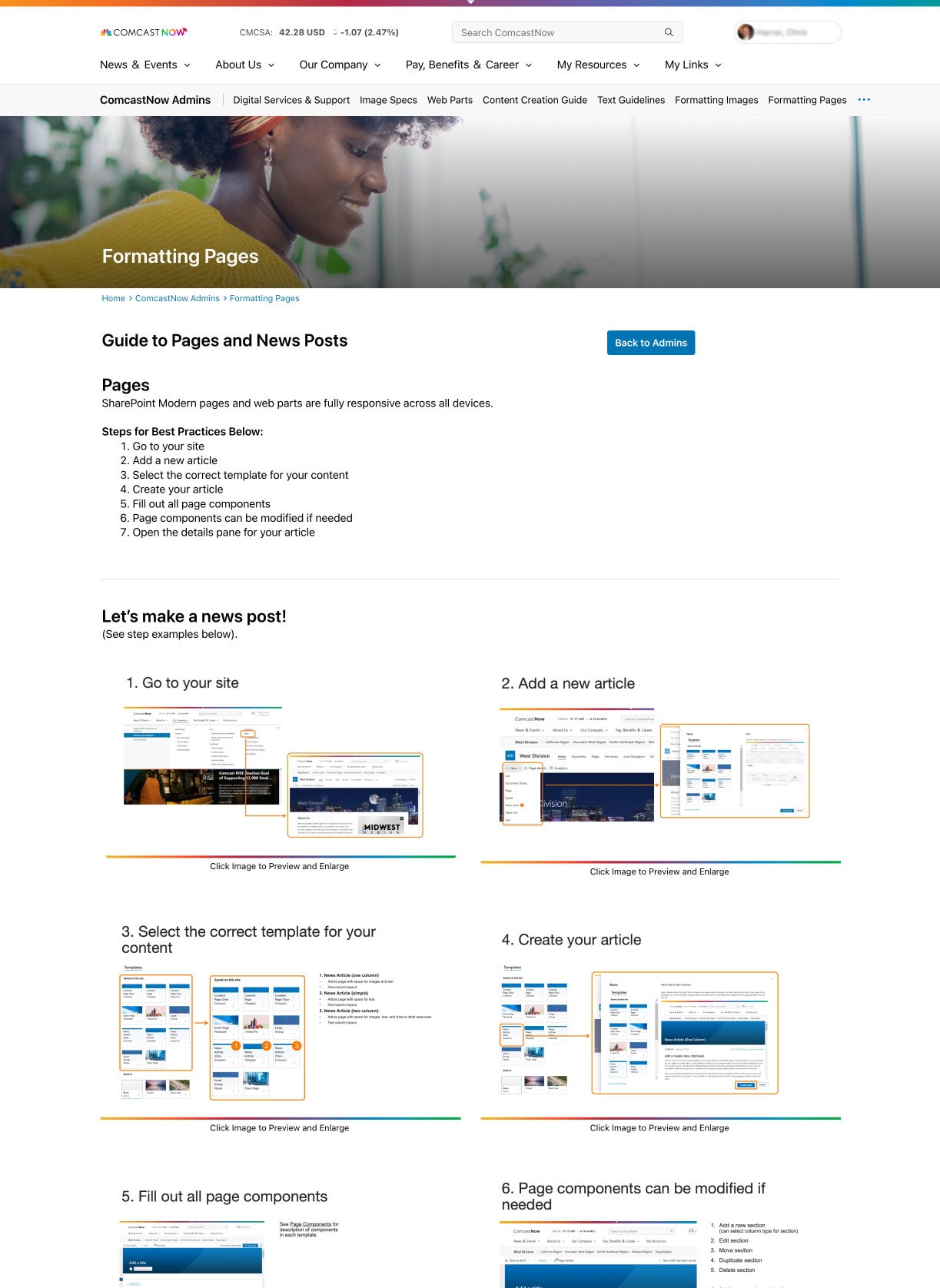 New authors of pages or news items are provided with a simple step-by-step guide to publishing.