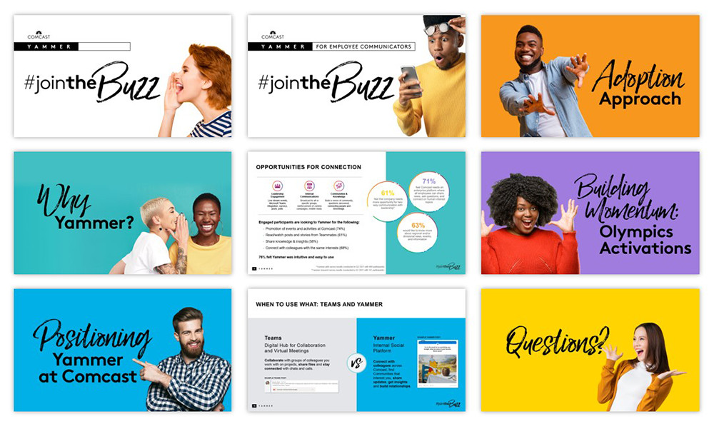 A composite picture of images used in Comcast's Yammer adoption campaign.