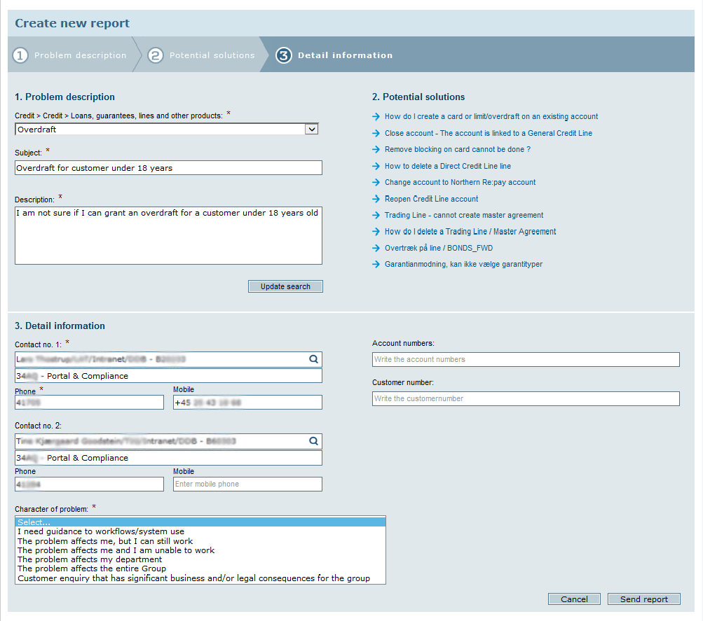 Screenshot of an issue screen from Danske Bank's IT Help Universe solution.