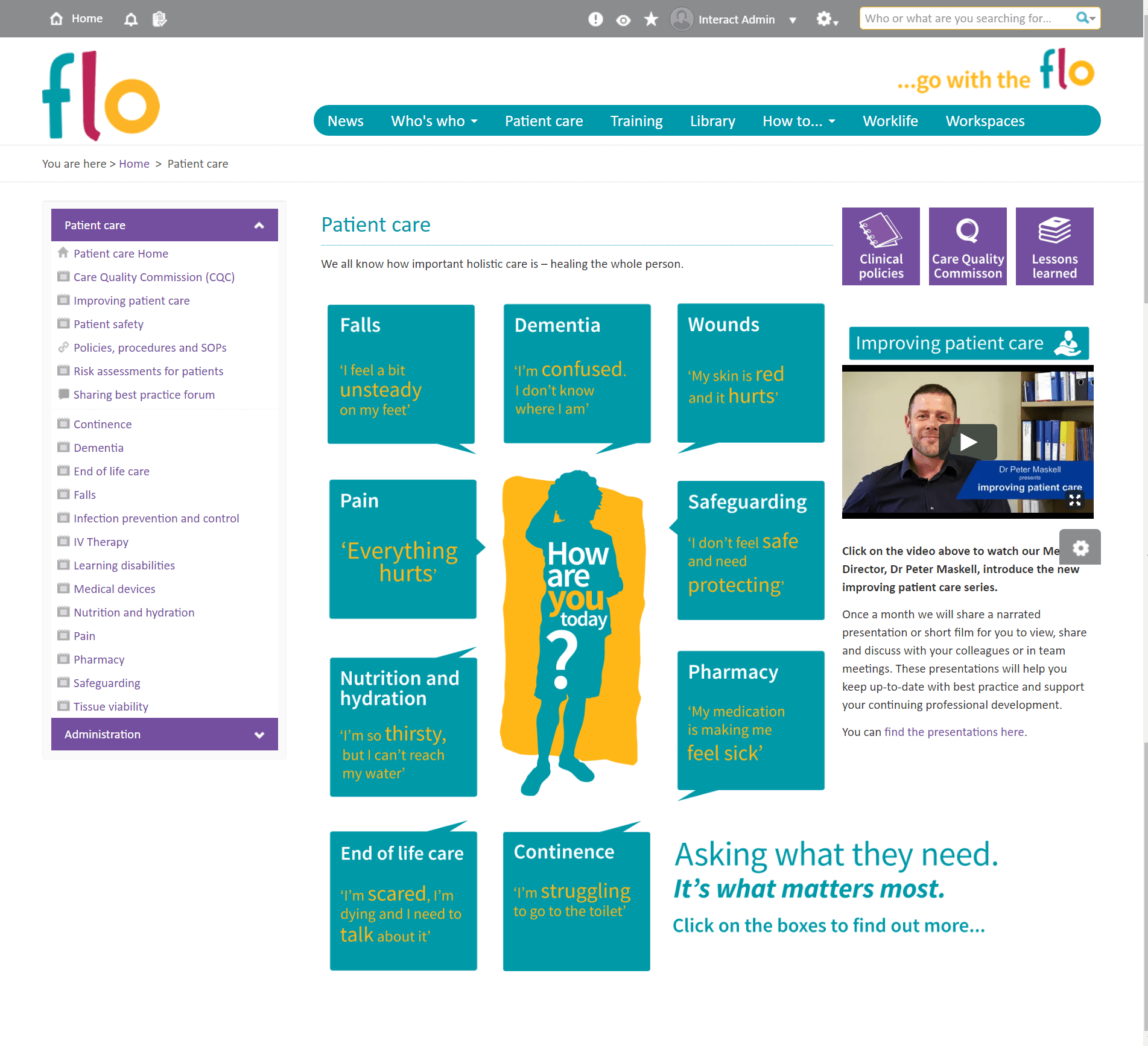 Screenshot of Flo, the intranet from Kent Community Health NHS Trust,