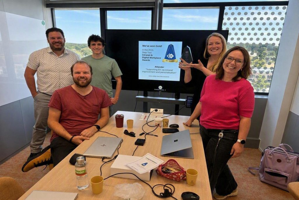 The team at Alliander, showing off their trophy from the 2026 Intranet & Digital Workplace Awards