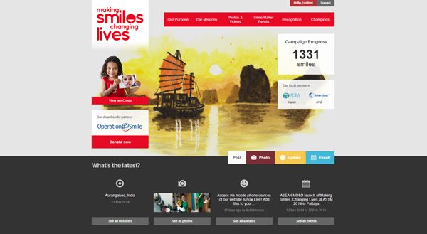 The homepage of Johnson & Johnson Asia-Pacific's microsite for Making Smiles, Changing Lives. A counter shows the number of operations which can be carried out thanks to the campaign. Screenshot appears courtesy of Johnson & Johnson Asia-Pacific.