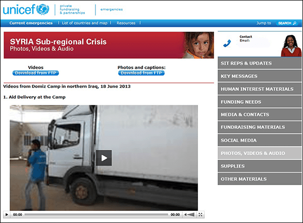 Figure 2: UNICEF is all too familiar with responding to the impact of humanitarian crises. These intranet pages help to coordinate their vital fundraising activities. (Screenshots courtesy of UNICEF.)