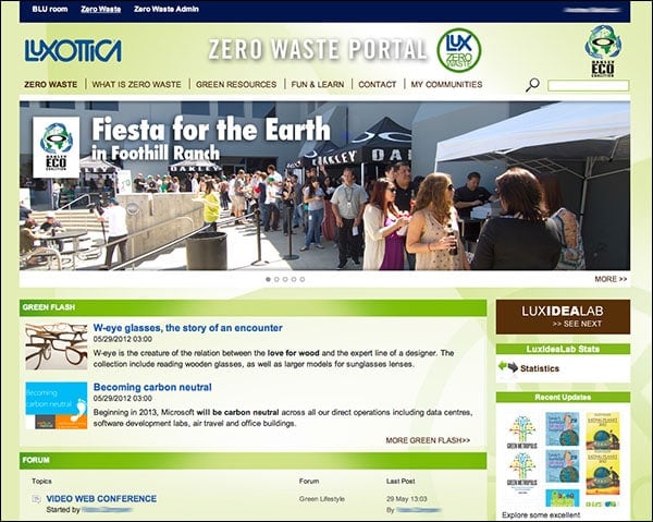 Figure 3: This ‘Zero Waste Portal’ provides a much more engaging way of reducing the environmental impact of this global organisation. Screenshot courtesy of Luxottica.