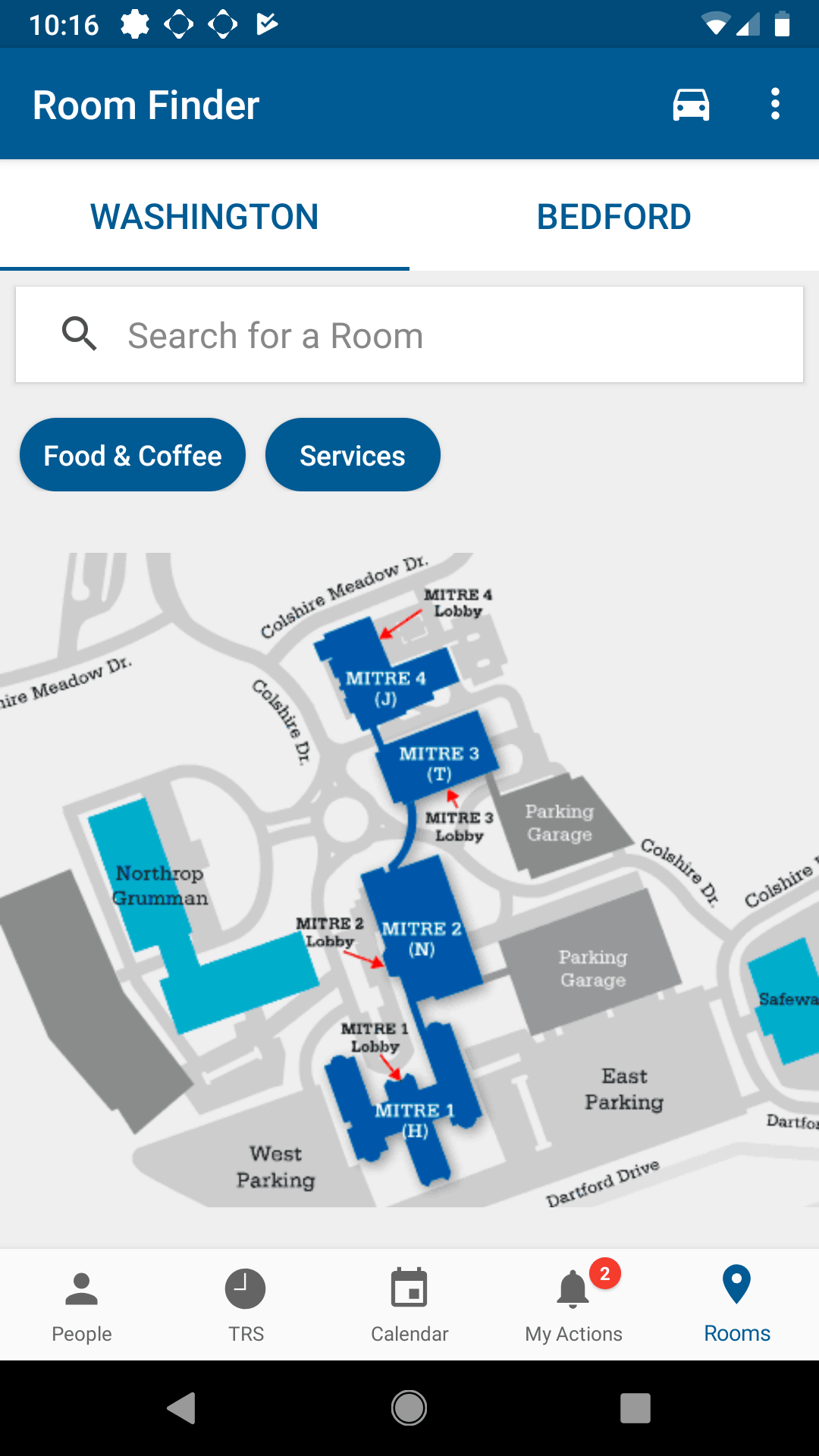 The room finder on the MITRE@Work mobile app.