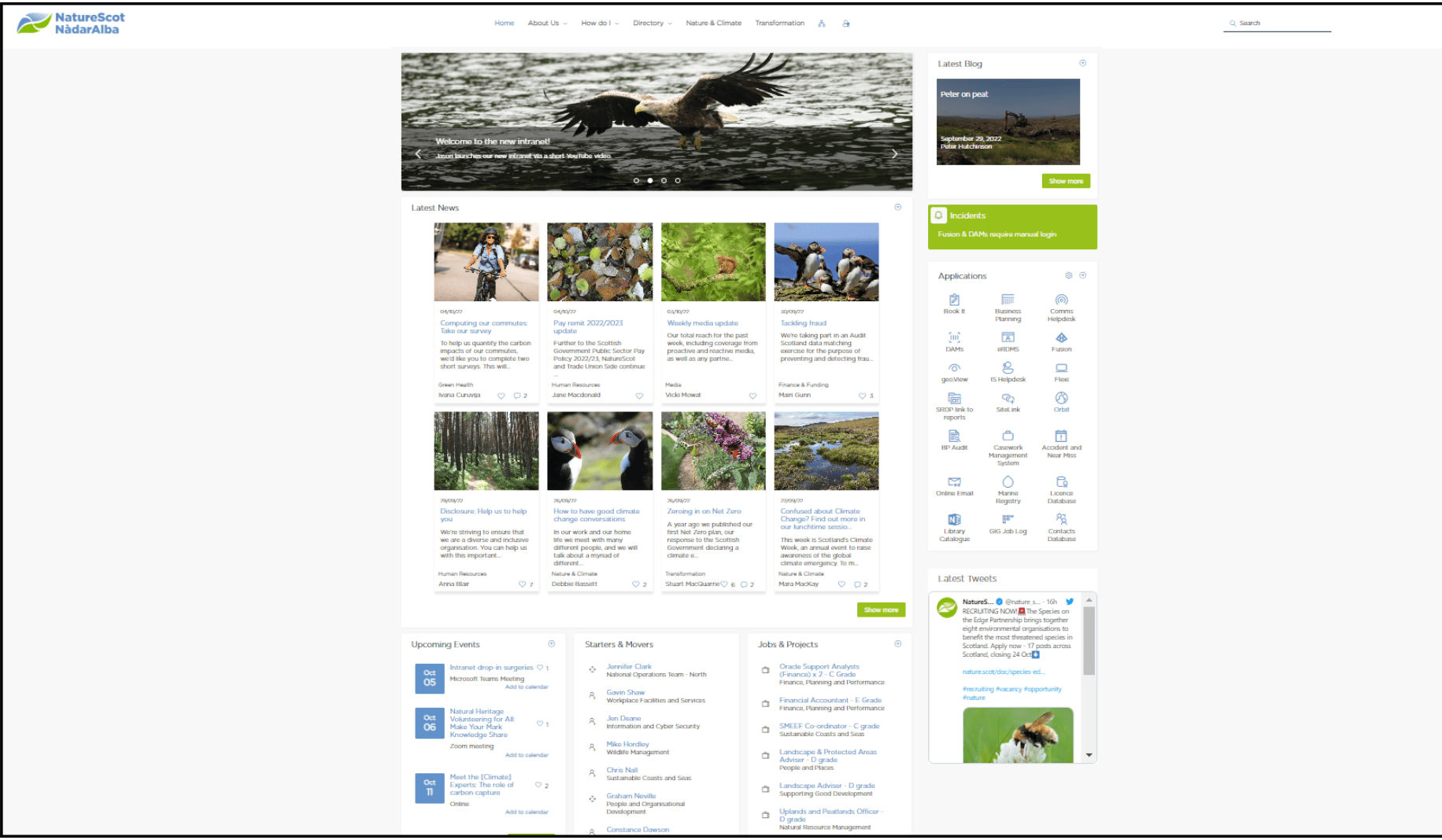 A screenshot of the NatureScot intranet.