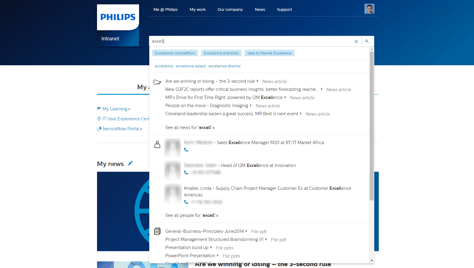 Rich tagging is used as a key element of intranet search. Screenshot courtesy of Philips.