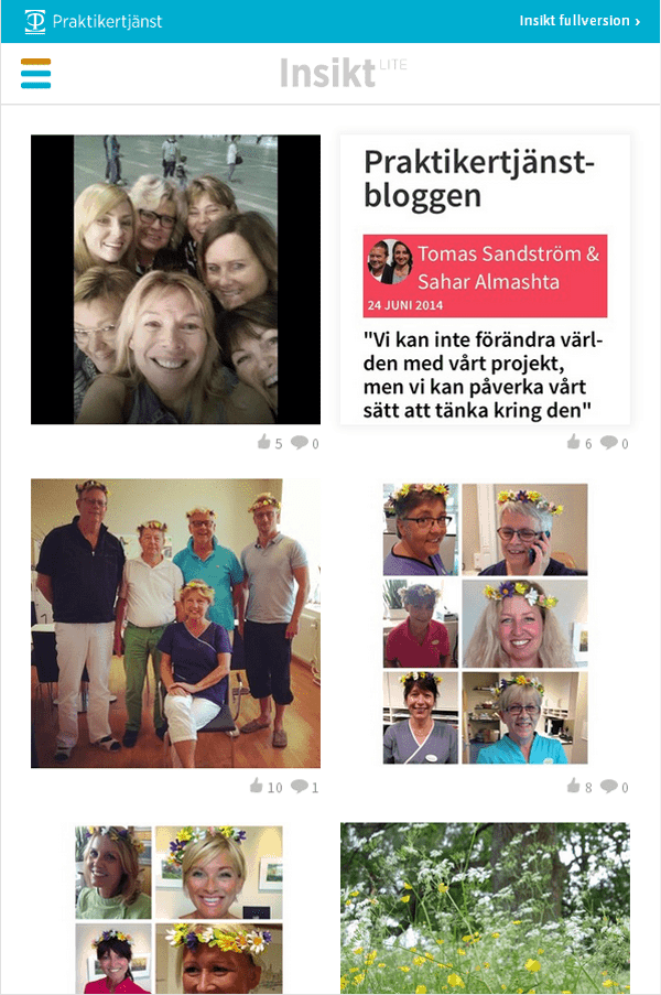 The Praktikertjänst intranet features a page of employee photos submitted to Instagram. Screenshot appears courtesy of Praktikertjänst.