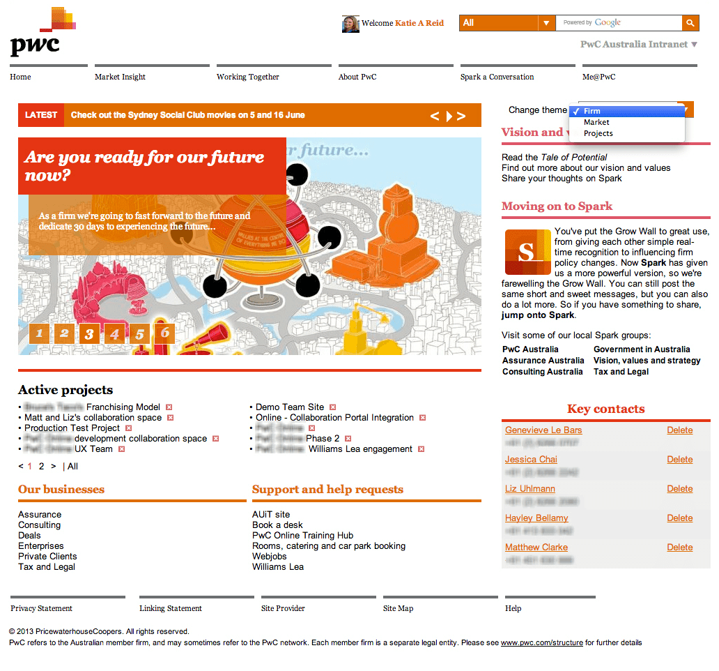 PwC Australia's intranet homepage.