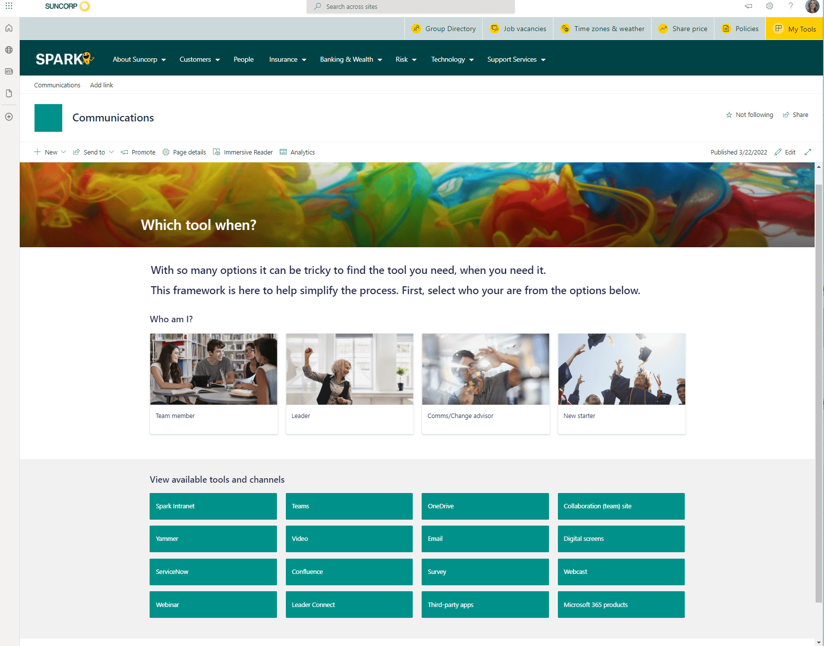 Suncorp Group self-service site for which tool to use when. 