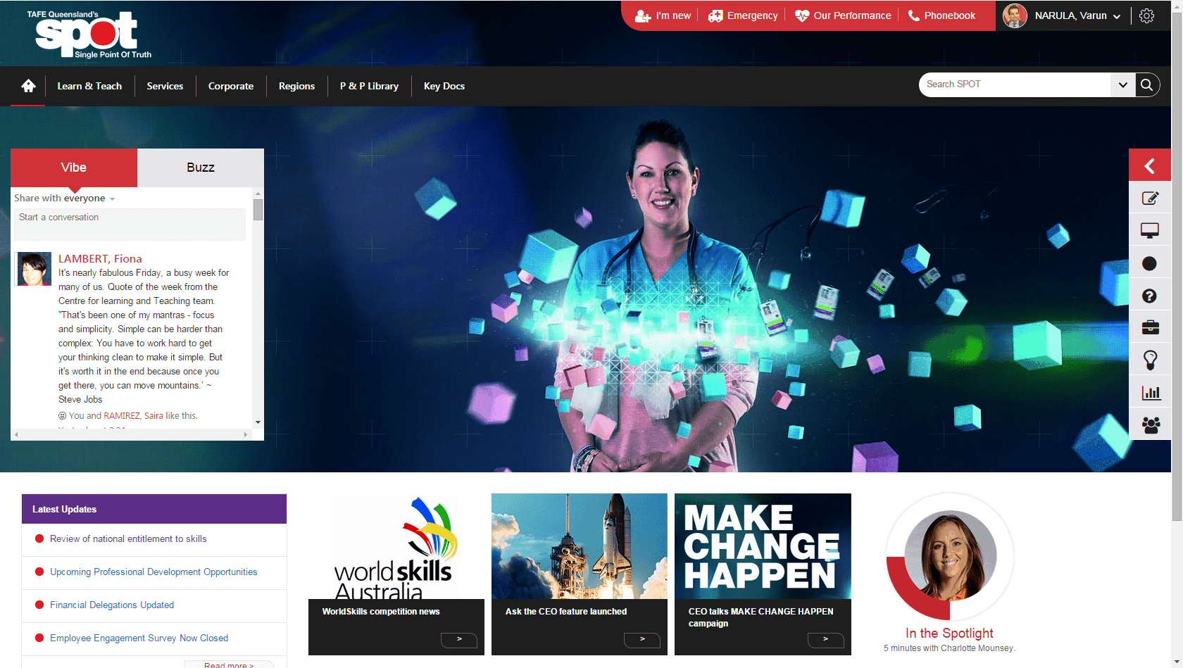 A screenshot of the homepage of the TAFE Queensland intranet.