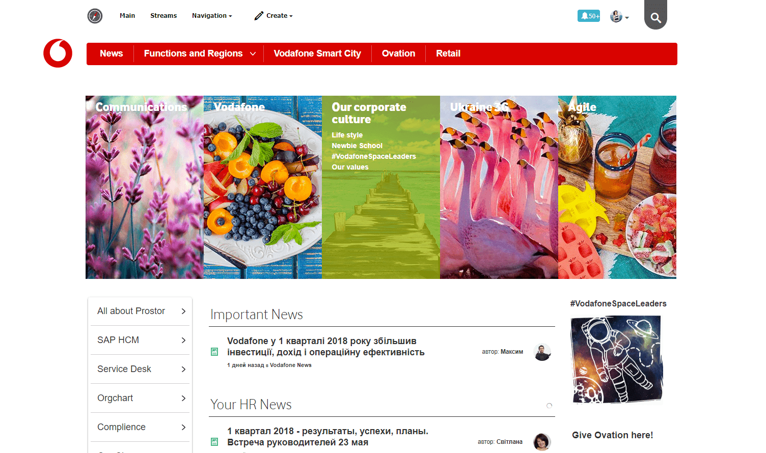 Homepage of the Vodafone Ukraine intranet.